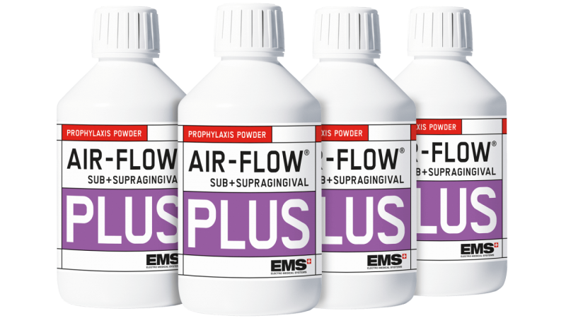 Poudre EMS AIR-FLOW Plus Lot de 4 flacons de 120g pour combiné Ultrasons / Aéropolisseur EMS AIRFLOW PROPHYLAXIS MASTER